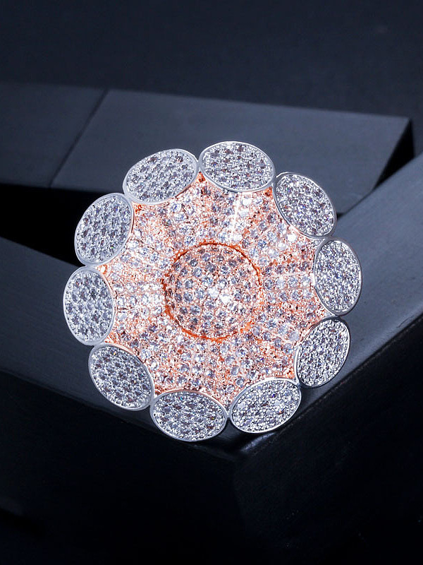 Anéis luxuosos de flor de cobre com zircônia cúbica