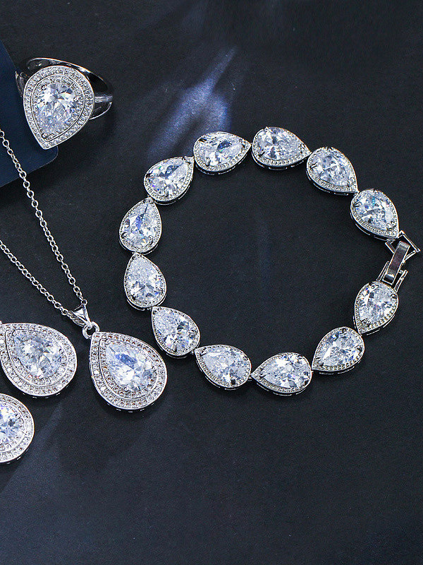 Luxury Shine AAA Zircon Necklace Earrings Bracelet ring 4 Piece jewelry set