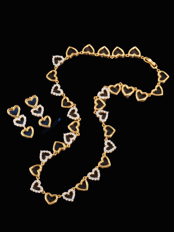 Messing Zirkonia Trend Herz Ohrring und Halskette Set