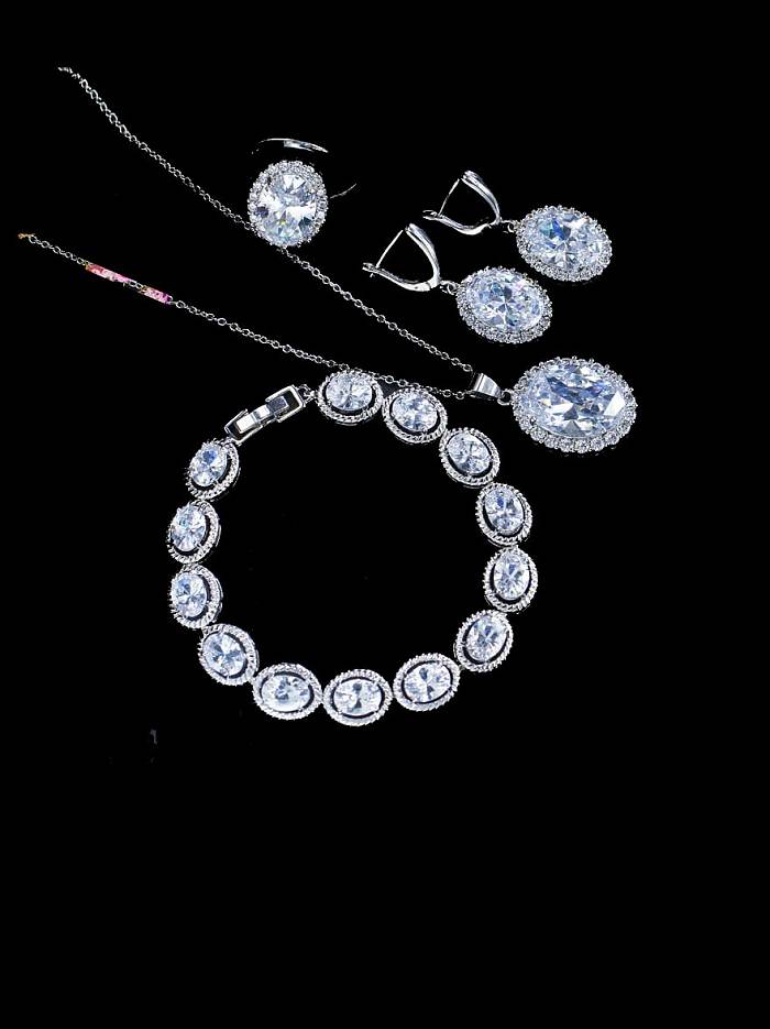 Conjunto de anillo y collar de aretes geométricos minimalistas de circonita cúbica de latón