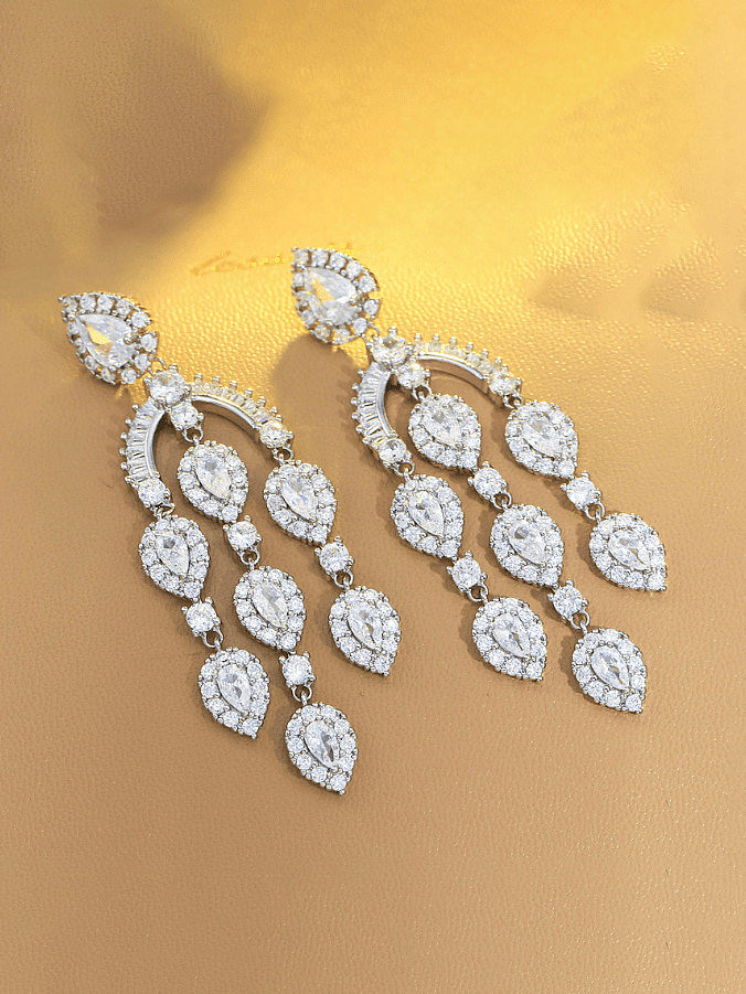 Brass Cubic Zirconia Heart Luxury Cluster Earring