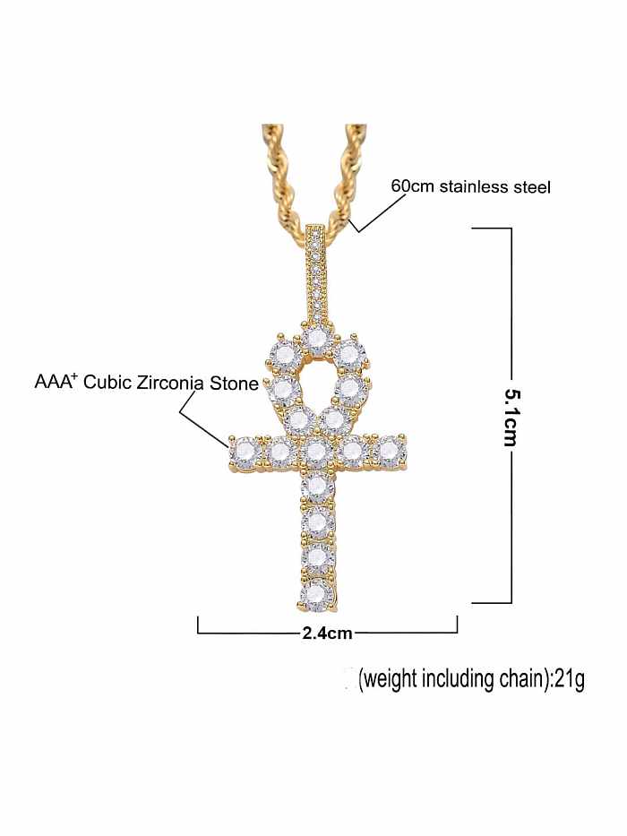 Brass Cubic Zirconia Cross Hip Hop Necklace