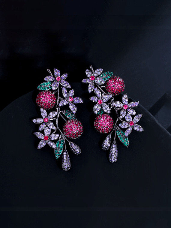 Messing Zirkonia Blume Vintage Cluster Ohrring