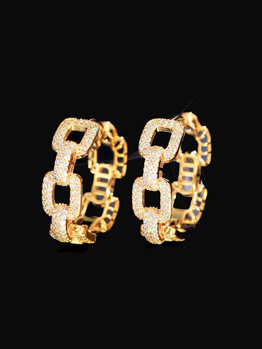 Brass Cubic Zirconia Geometric Luxury Huggie Earring