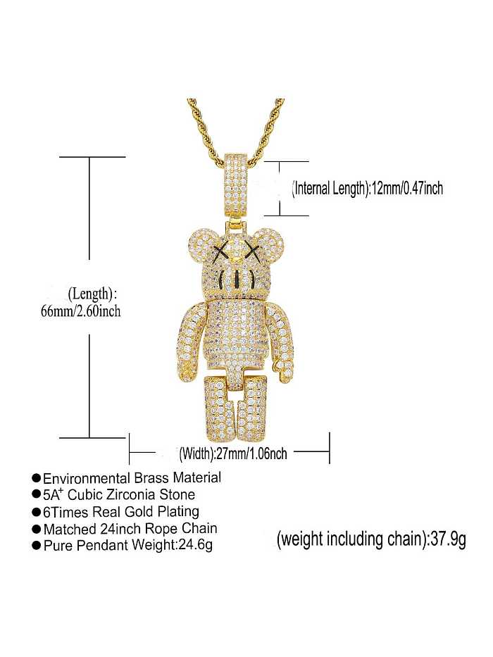 Brass Cubic Zirconia Bear Hip Hop Necklace