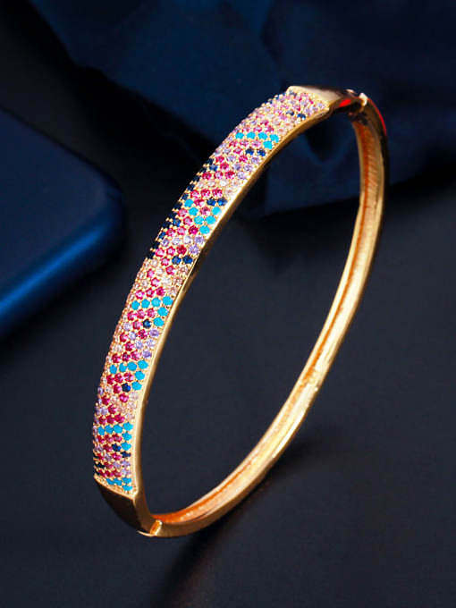 Bracelet jonc géométrique vintage en laiton et zircon cubique