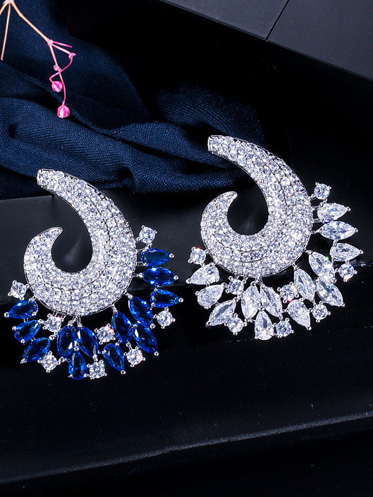 Copper With Cubic Zirconia Luxury Water Drop Cluster Earrings
