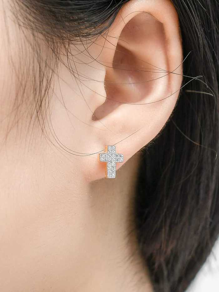 925 Sterling Silver Cubic Zirconia Cross Dainty Stud Earring