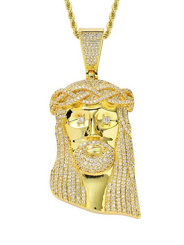 Brass Cubic Zirconia Jesus Christ Hip Hop Necklace