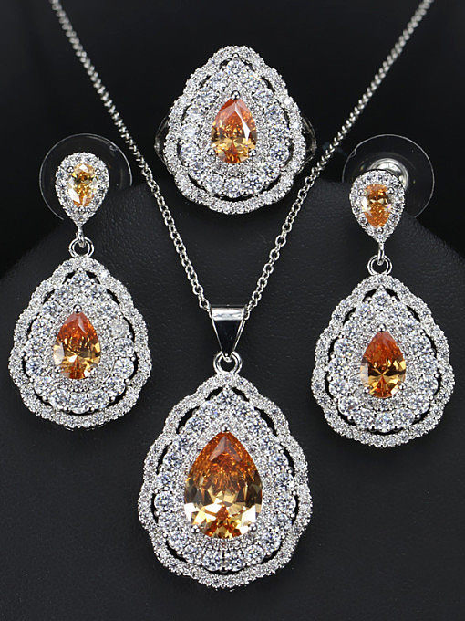 Ensemble de bijoux trois pièces en zircon de couleur de luxe