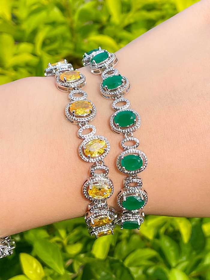 Bracelet de luxe ovale multicolore en laiton et zircon cubique