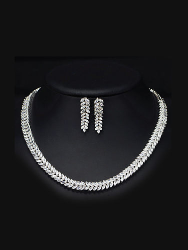 Party Leaves-shape Zircon Two Pieces Jewelry Set