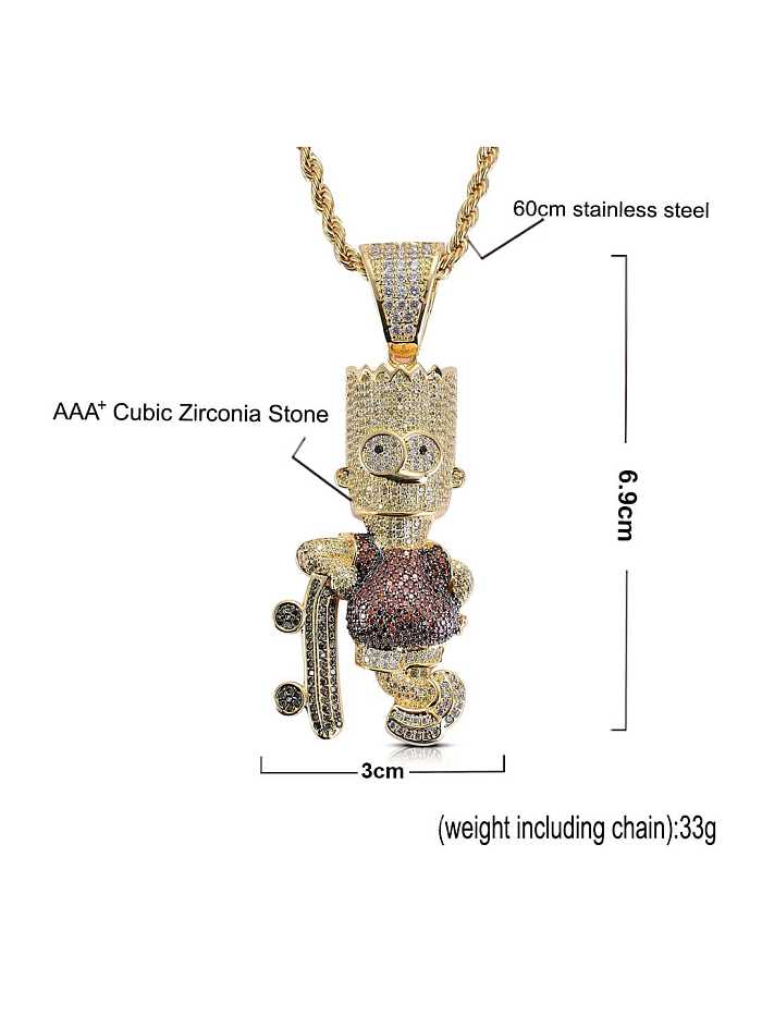 Brass Cubic Zirconia Cartoon character Hip Hop Necklace