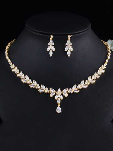 Brass Cubic Zirconia Luxury Earring and Necklace Set