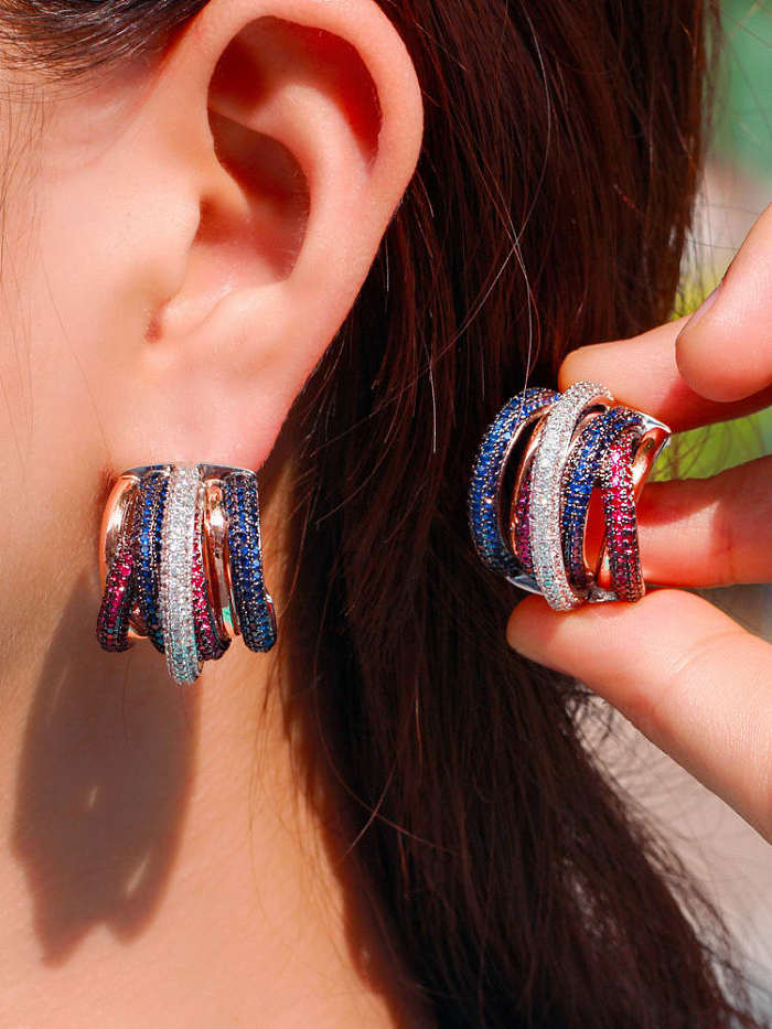 Brass Cubic Zirconia Geometric Luxury Stud Earring