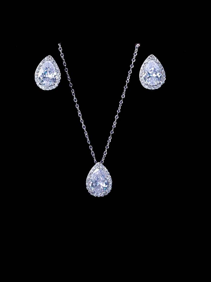 Brass Cubic Zirconia Luxury Water Drop Earring and Necklace Set