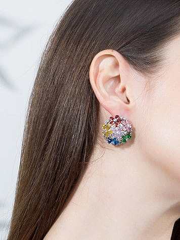 Brass Cubic Zirconia Geometric Luxury Stud Earring