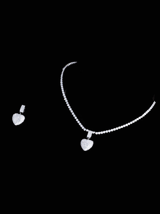 Brass Cubic ZirconiaLuxury Heart Earring and Necklace Set