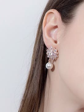 Brass Cubic Zirconia Flower Statement Drop Earring