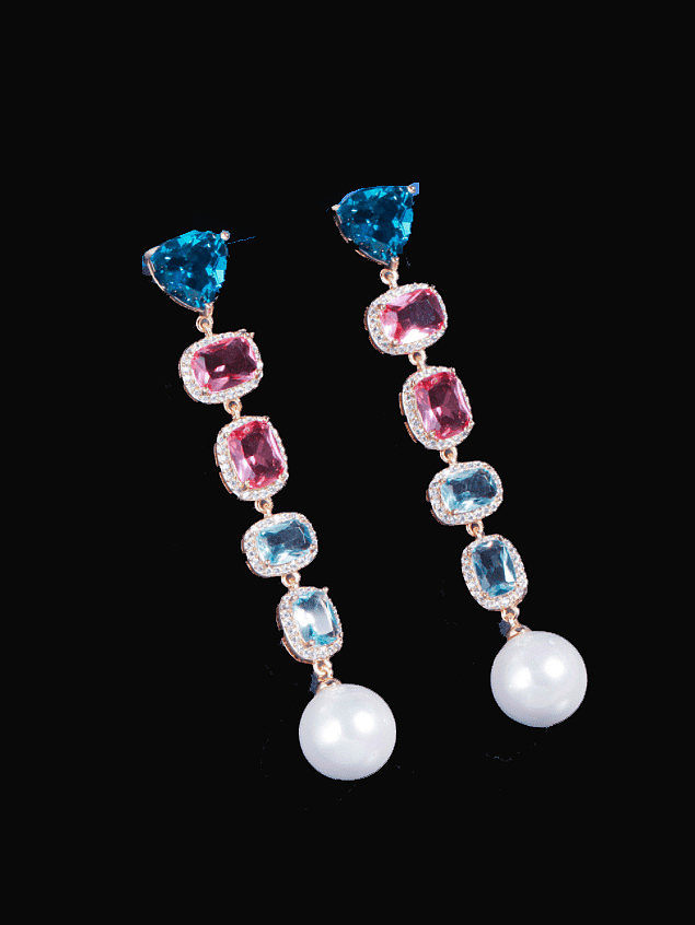 Brass Cubic Zirconia Geometric Statement Drop Earring