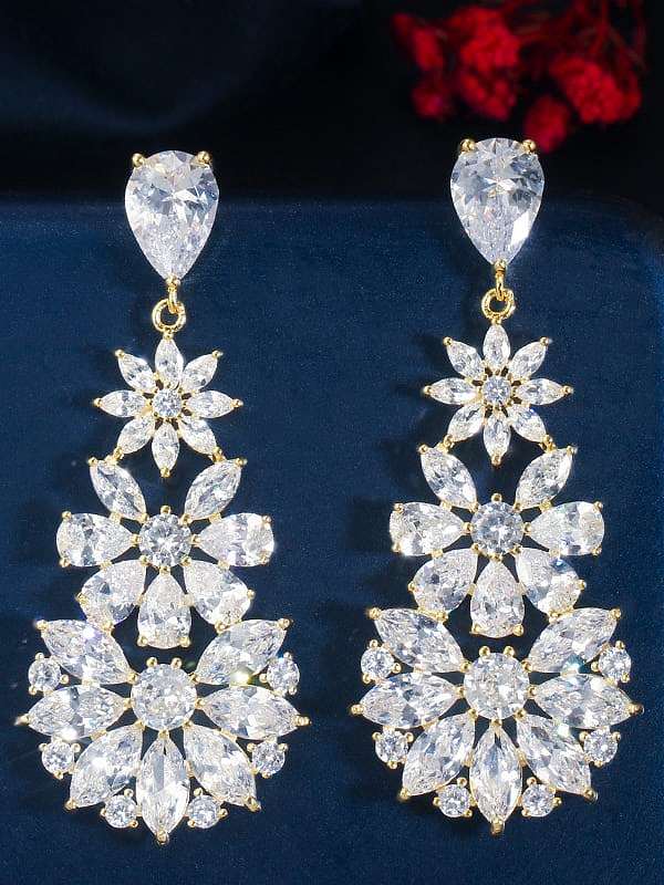 Brass Cubic Zirconia Flower Luxury Cluster Earring