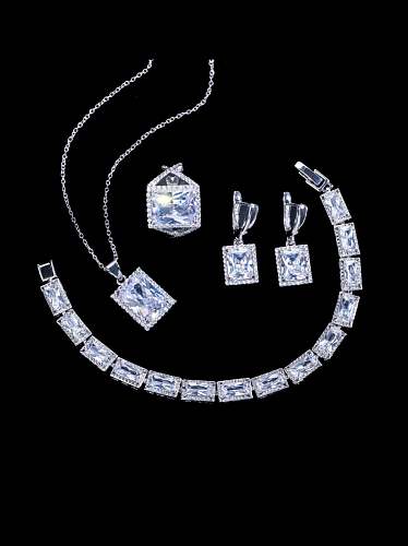 Ensemble de bracelets et de colliers de boucles d'oreilles géométriques de luxe en zircon cubique en laiton