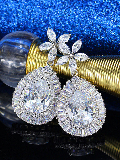 Platinum Plated AAA Zircons Drop Cluster earring