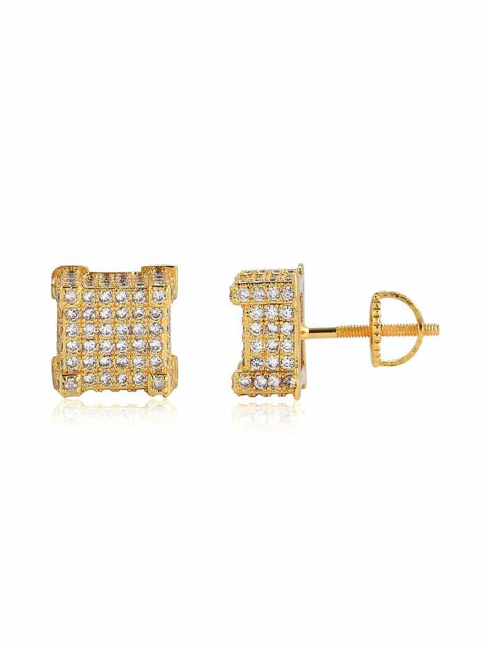 Brass Cubic Zirconia Square Dainty Stud Earring