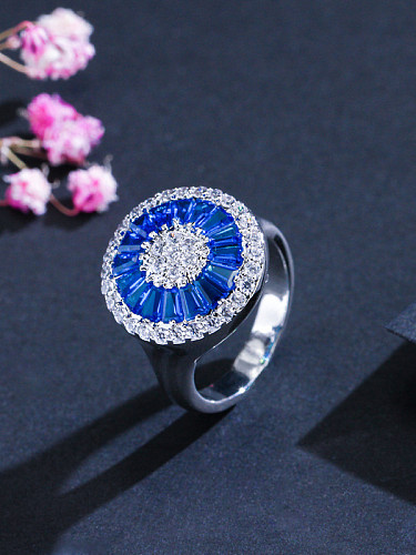 Copper inlaid AAA zircon shines blue rings