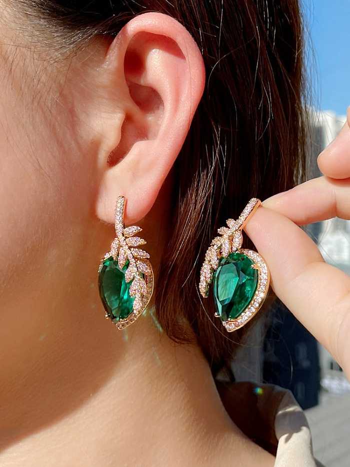 Brass Cubic Zirconia Leaf Luxury Stud Earring