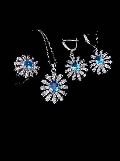 Messing Zirkonia Luxus Blume Ohrring und Halskette Set