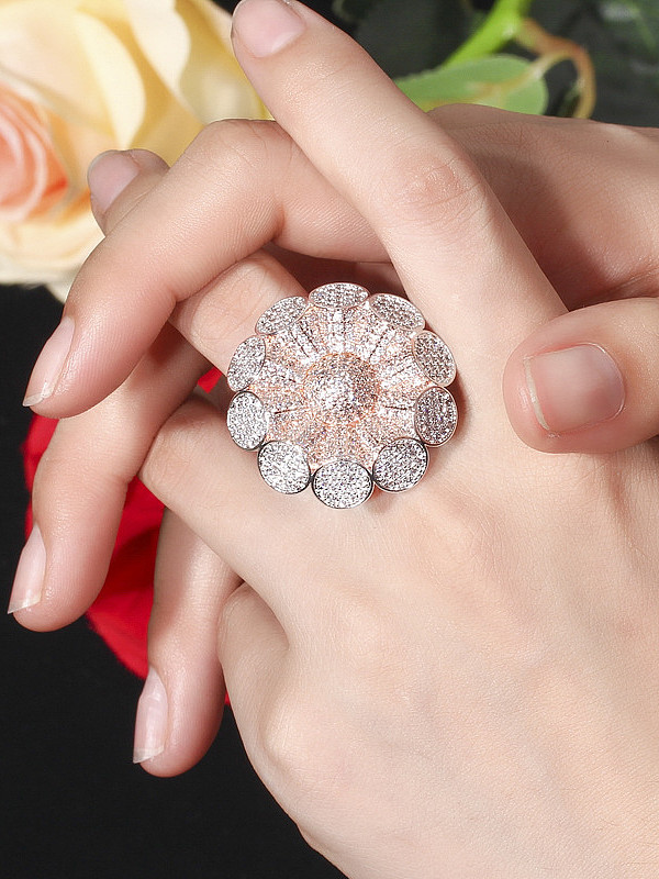 Copper With Cubic Zirconia Luxury Flower Statement Rings