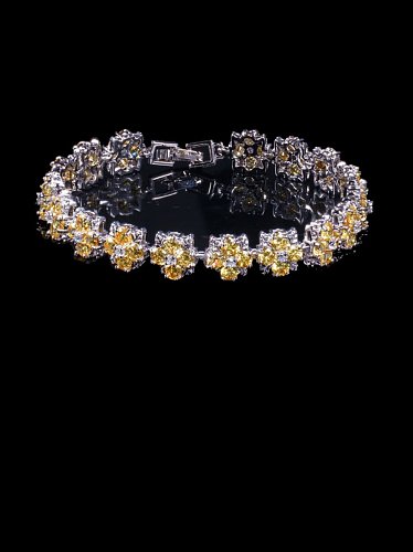 Brass Cubic Zirconia Flower Dainty Bracelet