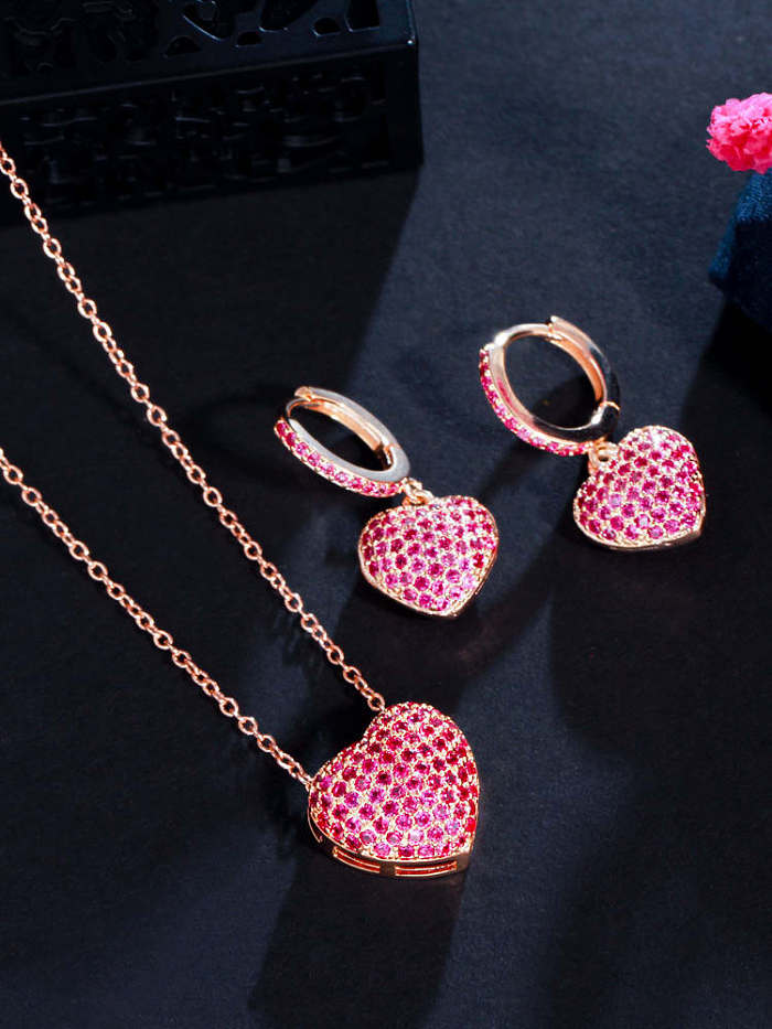 Brass Cubic Zirconia Vintage Heart Earring and Necklace Set