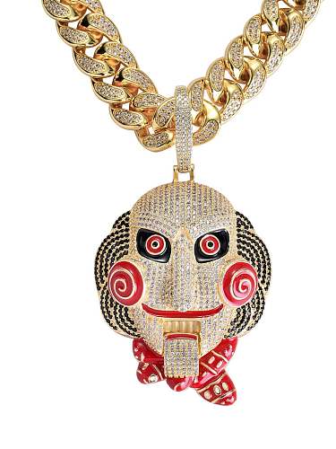 Brass Cubic Zirconia Fright mask doll Hip Hop Cuban Necklace