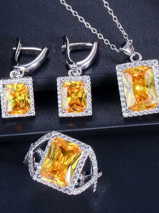 Messing Cubic Zirkonia Luxuriöser geometrischer Ohrring und Halsketten-Set
