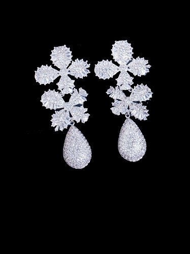 Messing Cubic Zirkonia Blume Luxus-Cluster-Ohrring