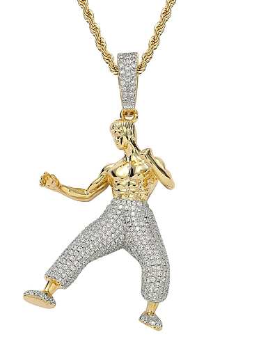 Collier Laiton Cubic Zirconia Chinese Kung Fu Bruce Lee Hip Hop