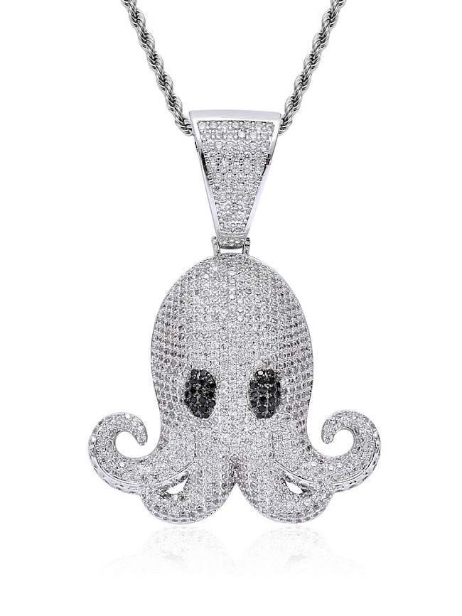 Brass Cubic Zirconia Octopus Hip Hop Necklace