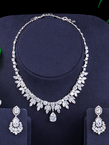 Copper With White Gold Plated Luxury Water Drop 2 Piece Jewelry Set