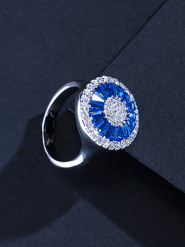 Zircão AAA incrustado em cobre brilha anéis azuis