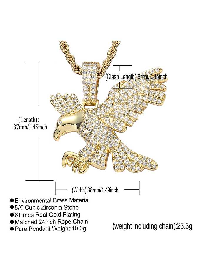 Brass Cubic Zirconia Eagle Hip Hop Necklace