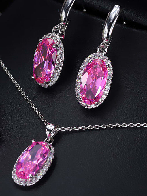 Brass Cubic Zirconia Luxury Oval Earring Ring and Necklace Set