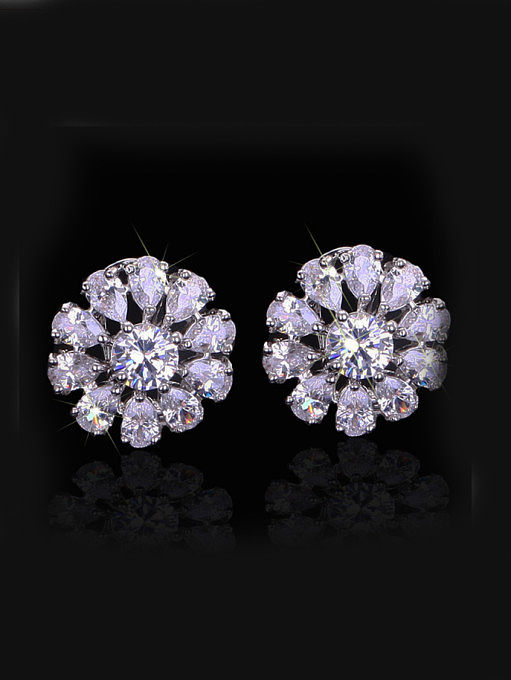 Colorful AAA Zircons Flower Stud Cluster earring