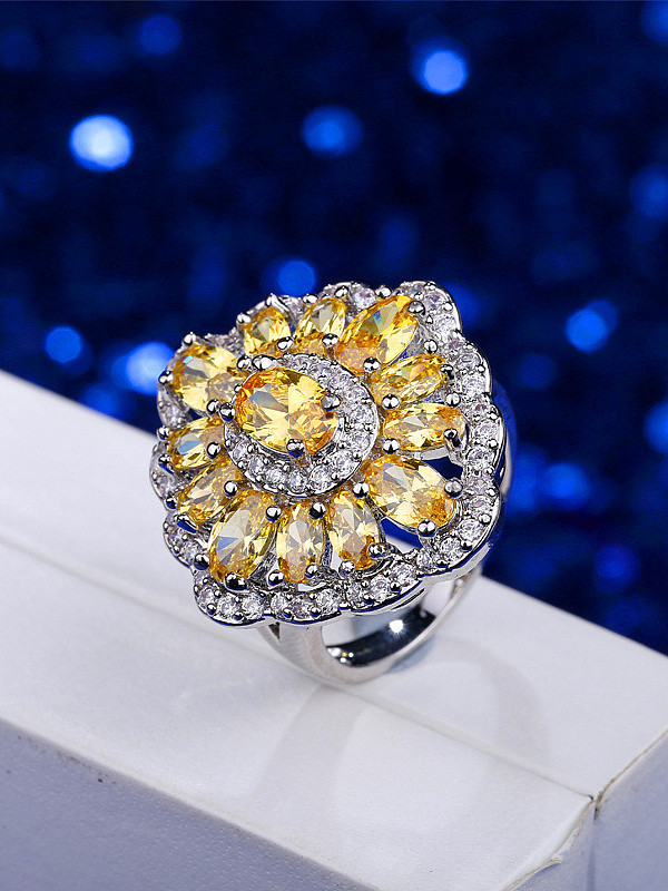 Platinum Plated Flower Pattern Ring