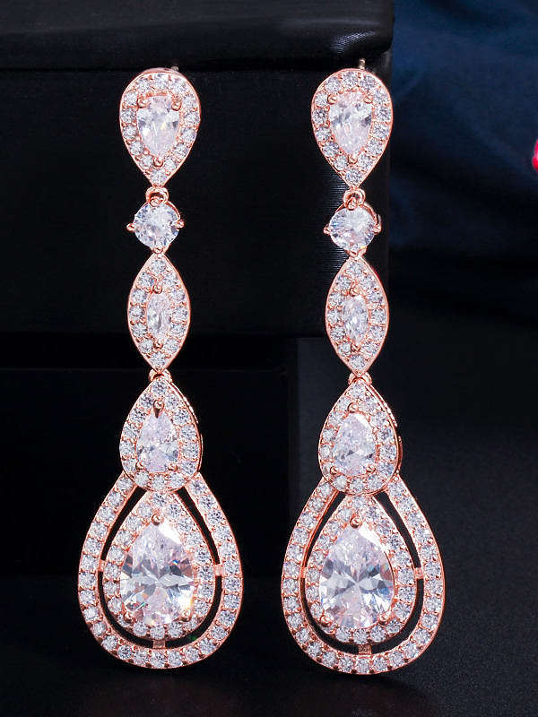 Brass Cubic Zirconia Flower Luxury Drop Earring