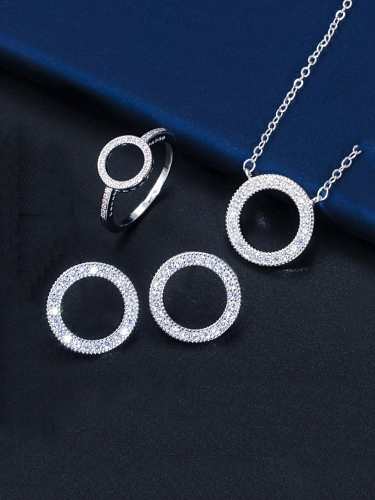 Brass Cubic Zirconia Luxury Round Earring and Necklace Set