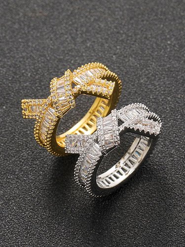 Brass Cubic Zirconia Bowknot Hip Hop Band Ring