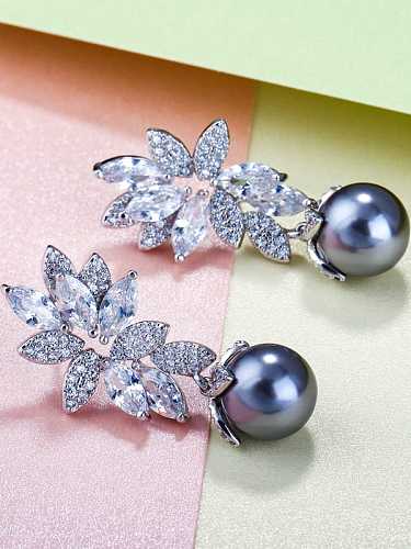 Brass Cubic Zirconia Luxury Flower Earring and Necklace Set