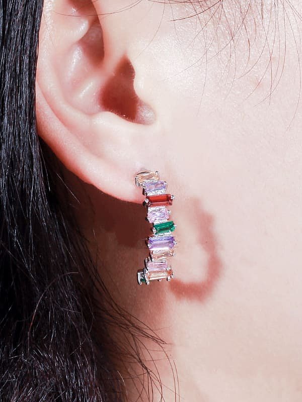Brass Cubic Zirconia Geometric Luxury Stud Earring